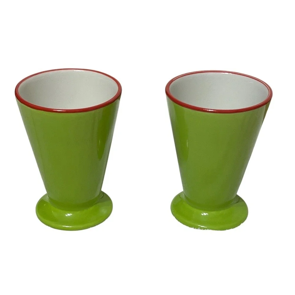 Pier 1 Angleterre England Retro Green‎ Footed Coffee Mugs Novelty Tea Cups set